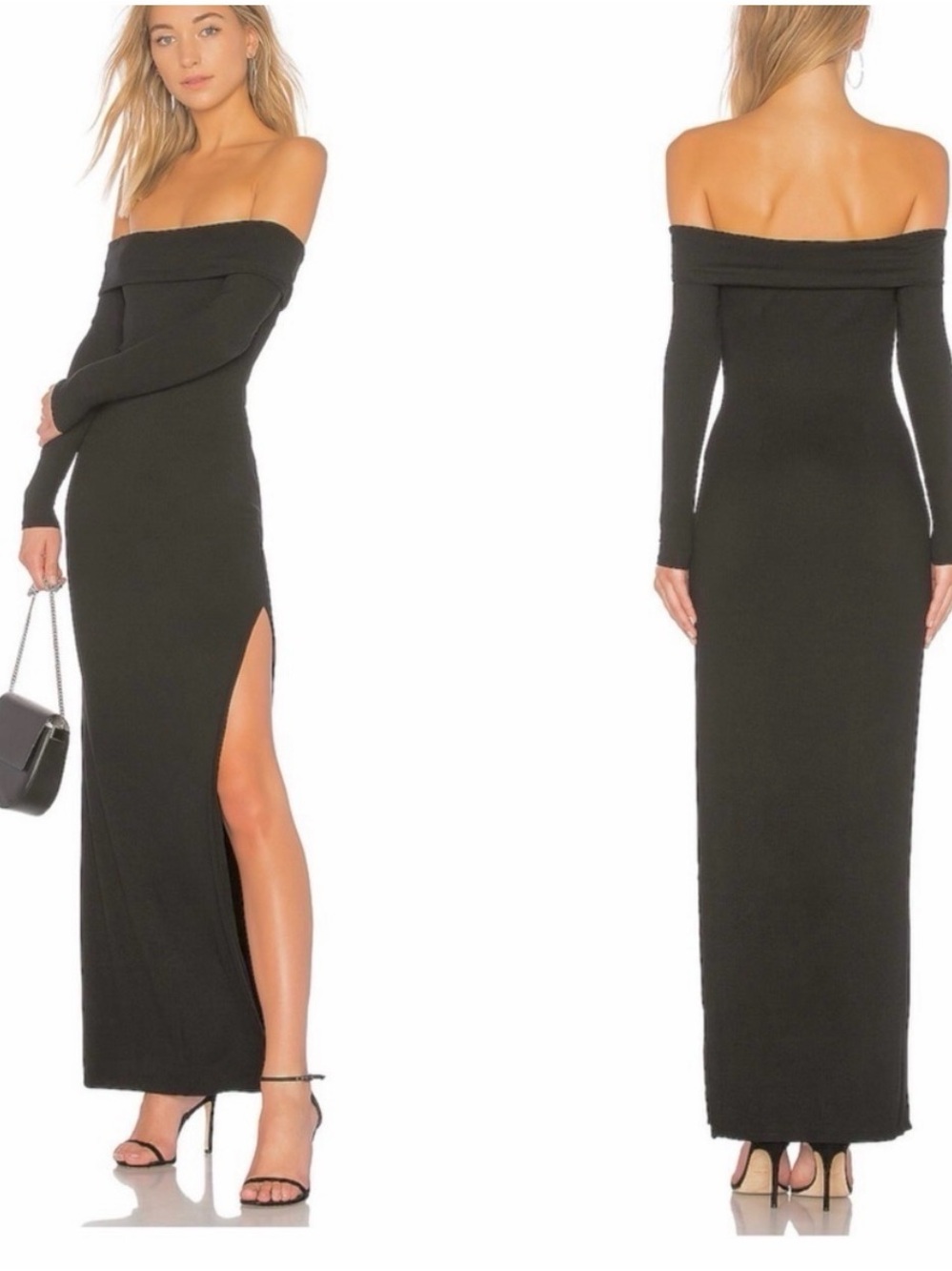 Lovers + Friends NWT Black Off-Shoulder Long Sleeve Ribbed Maxi Dress XS
